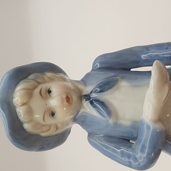 Vintage Fine Porcelain Boy and Goose Hand Painted 6" Blue and White - Picture 8 of 8